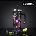 Termo BTS 1200 ml negro con asa lateral y popote