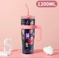 Termo BTS 1200 ml rosa con asa lateral y popote
