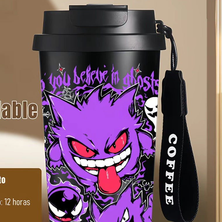 Termo Gengar 500 ml de acero inoxidable 304 en color negro y púrpura